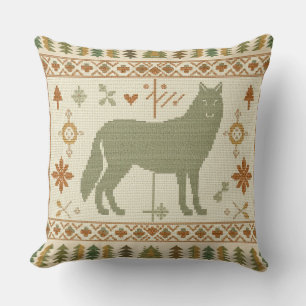 Woodland Wolf Folk Cushion