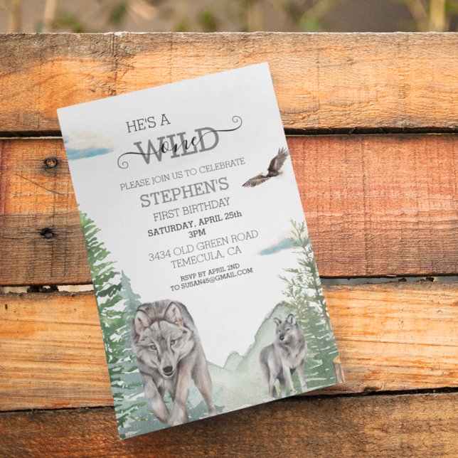 Woodland Wolf Forest Wild One Birthday Invitation (Creator Uploaded)
