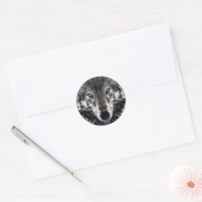 Woodland Wolf Inspirational Portrait Classic Round Sticker (Envelope)