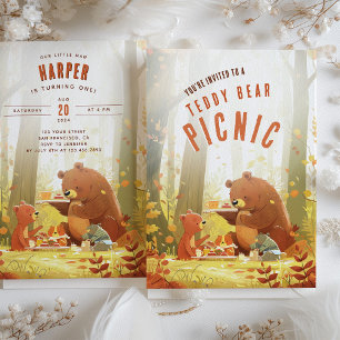 Woodland Wonder - Teddy Bear Picnic First Birthday Invitation