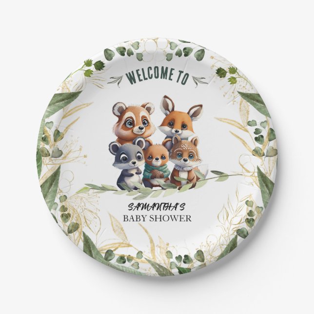 Woodland Wonders: A Forest Friends Baby Shower Paper Plate (Front)