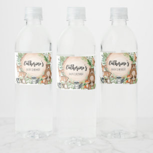 Woodland Wood Slice Baby Shower Water Bottle Label