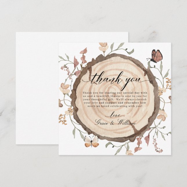Woodland Wood Slice Wedding Thank You Cards (Front/Back)