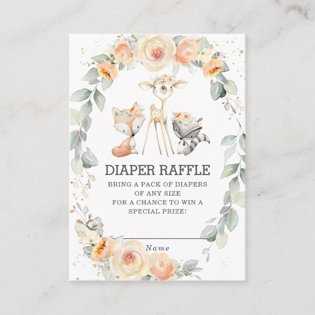 Woodland Yellow Floral Greenery Diaper Raffle  Enclosure Card (Front)