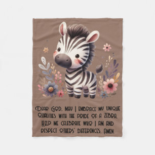 Woodland Zebra Kids Christian Prayer on Brown   Fleece Blanket