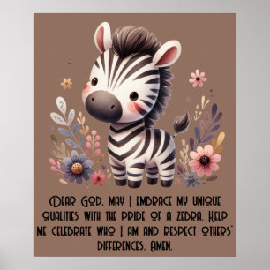 Woodland Zebra Kids Christian Prayer on Brown   Poster