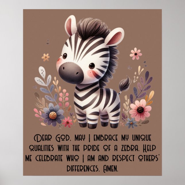 Woodland Zebra Kids Christian Prayer on Brown | Poster (Front)
