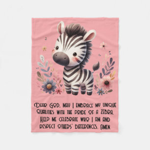 Woodland Zebra Kids Christian Prayer on Pink   Fleece Blanket