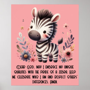 Woodland Zebra Kids Christian Prayer on Pink   Poster