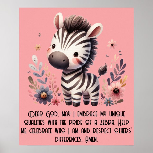 Woodland Zebra Kids Christian Prayer on Pink | Poster (Front)