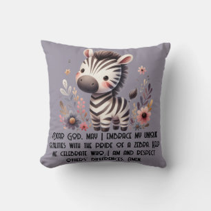 Woodland Zebra Kids Christian Prayer on Purple   Cushion
