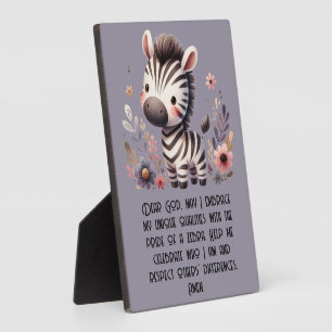 Woodland Zebra Kids Christian Prayer on Purple Plaque