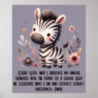 Woodland Zebra Kids Christian Prayer on Purple |