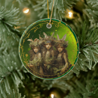 WoodlandFairies Ornament, Forest Fairycore Decor Ceramic Tree Decoration