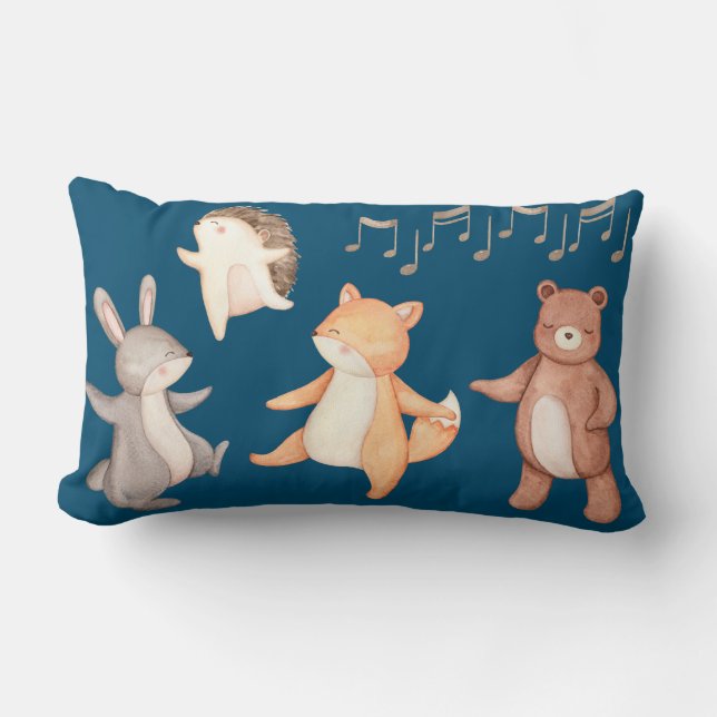 Woodlands Animals Dancing Forest Picnic Lumbar Cushion (Front)