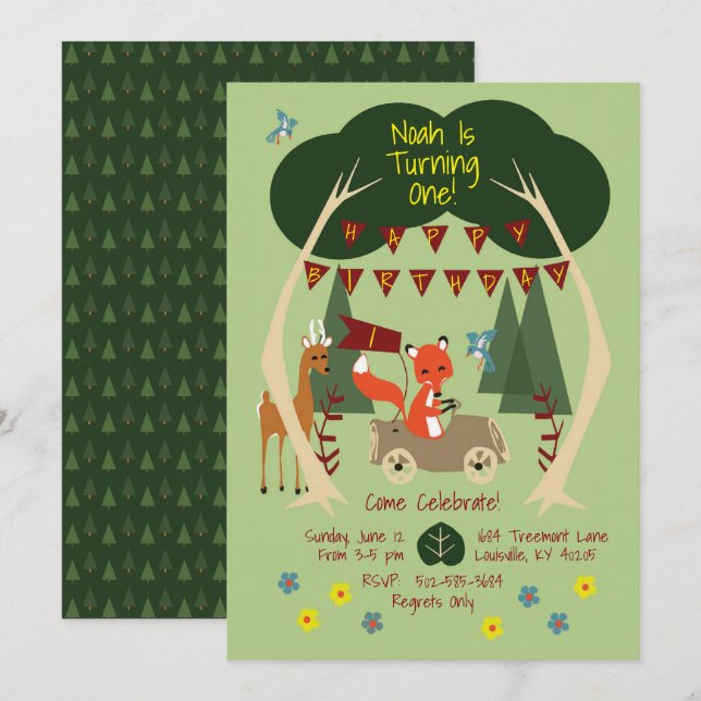Woodlands Birthday Party Invitation (Front/Back)
