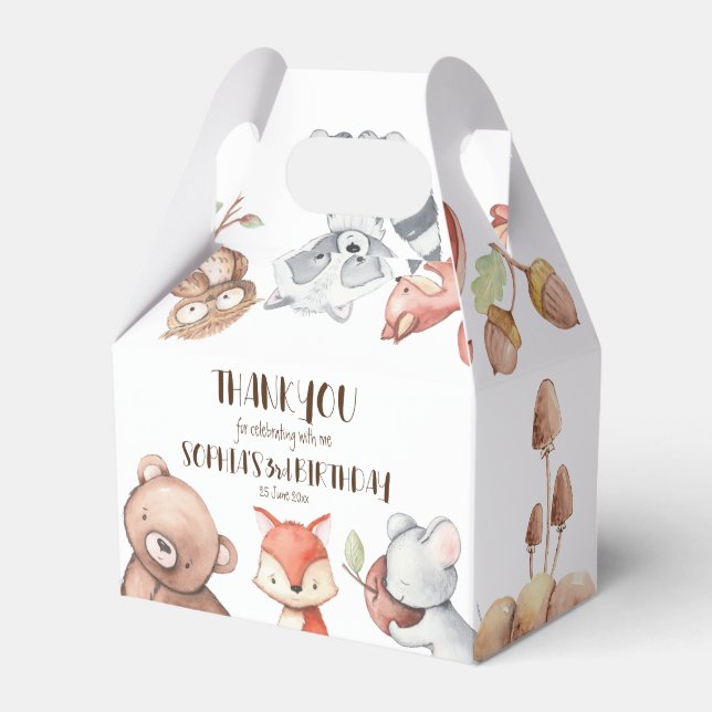 Woodlands forest animals birthday personalised favour box (Front Side)