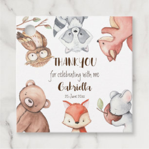 Woodlands forest animals birthday personalised favour tags