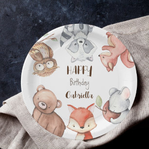 Woodlands forest animals birthday personalized paper plate