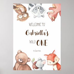 Woodlands forest animals birthday welcome sign