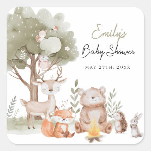 Woodlands Forest Baby Shower Square Sticker