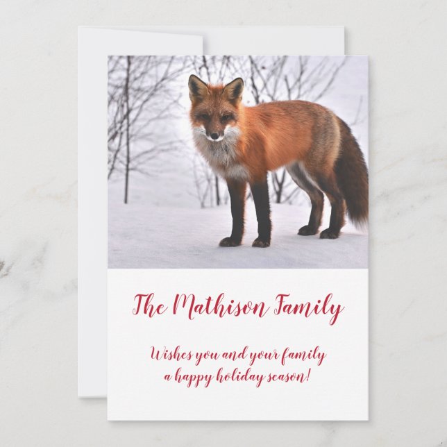 Woodlands Fox In Snow Christmas Holiday Card (Front)