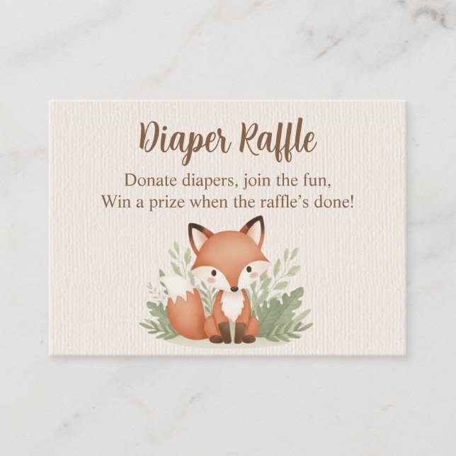 Woodlands Fox Watercolor Diaper Raffle Card (Front)