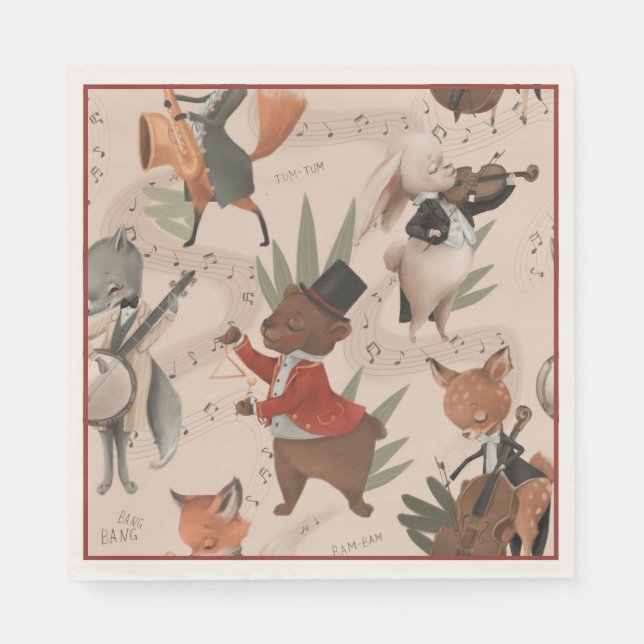 Woodlands Musicians Whimsical Baby Shower  Napkin (Front)