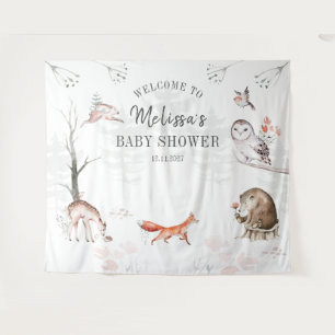 Woodlands Watercolor Forest Animals Baby Shower Tapestry