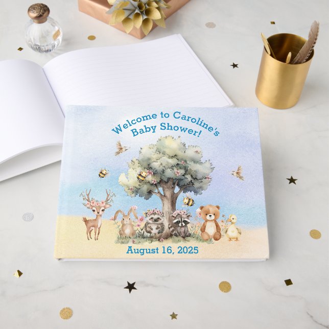 Woodlands Wildlife Baby Shower Guest Book (Front Open)