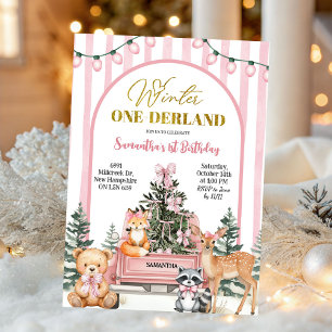 Woodlands Winter Onederland Girl First Birthday Invitation