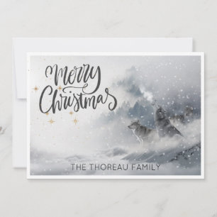 Woodlands Wolves Howl Winter Snow Merry Christmas Holiday Card