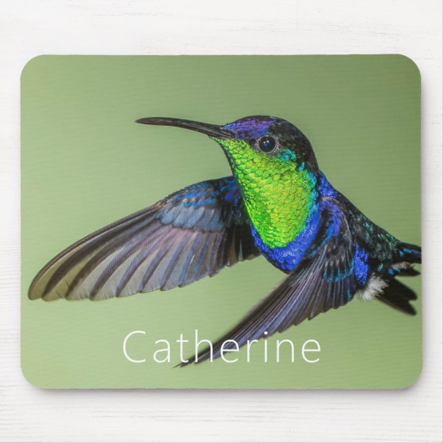 Woodnymph Hummingbird in Flight Personalised Name Mouse Mat (Front)
