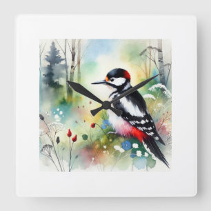 Woodpecker 241024AREF126 - Watercolor Square Wall Clock