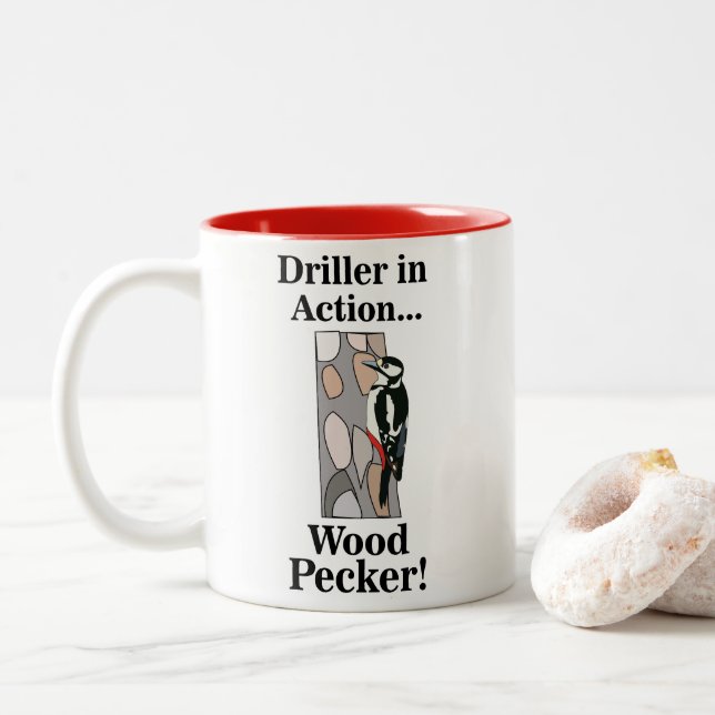 Woodpecker Bird Funny Two-Tone Coffee Mug (With Donut)