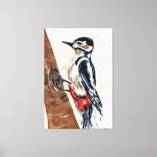 woodpecker bird on a tree canvas print