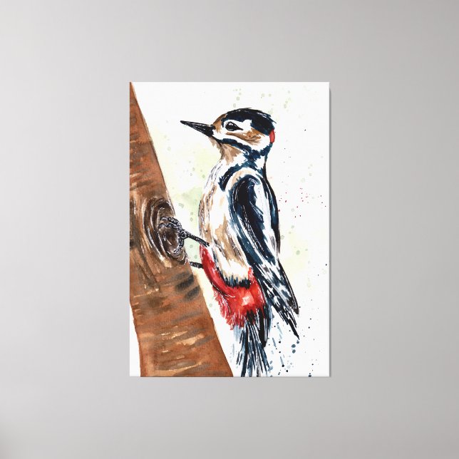woodpecker bird on a tree canvas print (Front)