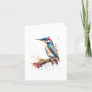 Woodpecker Bird Portrait in Watercolors & Pen Holiday Card
