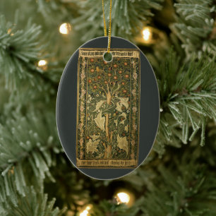 Woodpecker by William Morris, Vintage Textile Art Ceramic Tree Decoration