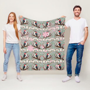 Woodpecker Floral Pattern Fleece Blanket