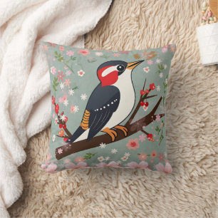 Woodpecker Floral Print Cushion