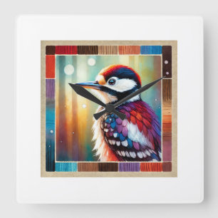 Woodpecker in the Forest 051124AREF112 - Watercolo Square Wall Clock