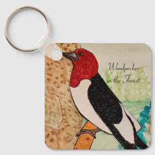 Woodpecker in the Forest Key Ring