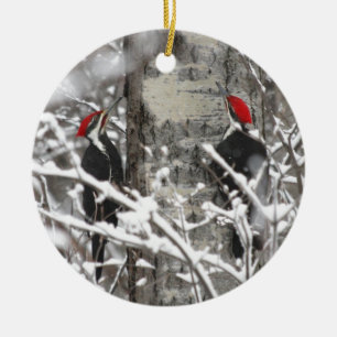 Woodpecker In Winter Ceramic Tree Decoration