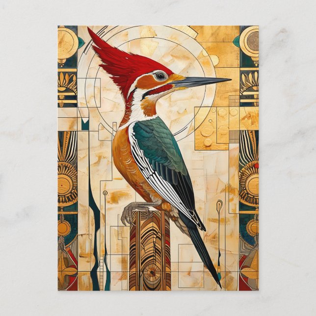 Woodpecker Totem – Art Deco Rhythm Postcard (Front)
