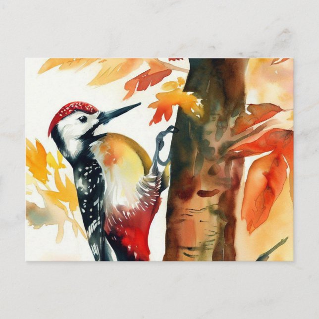 Woodpecker Watercolour Postcard (Front)