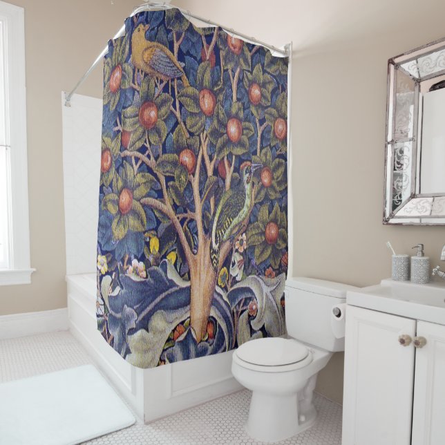 Woodpecker, William Morris Shower Curtain (In Situ)