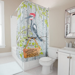 Woodpecker Woodland Friends Watercolor Shower Curtain