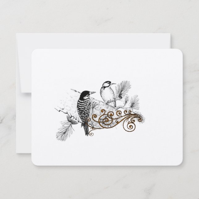 Woodpeckers Vintage Love Birds Wedding RSVP (Front)
