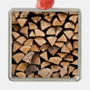 Woodpile background metal tree decoration